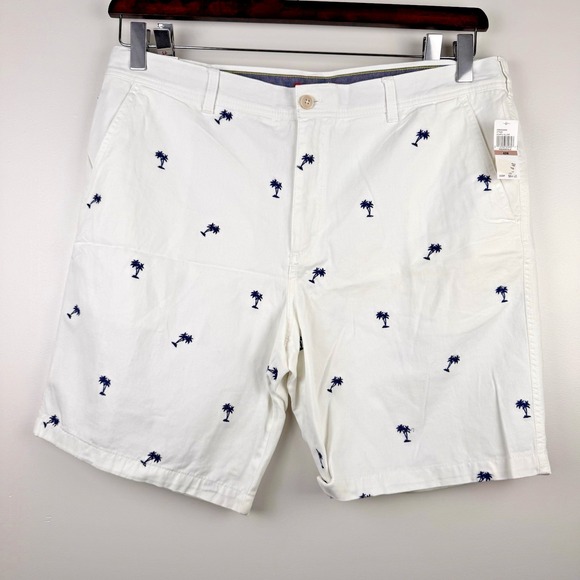 New $64 IZOD Men's‎ 42 Breeze Shorts Mazarine Blue White Palm Trees Flat Front - Picture 2 of 6